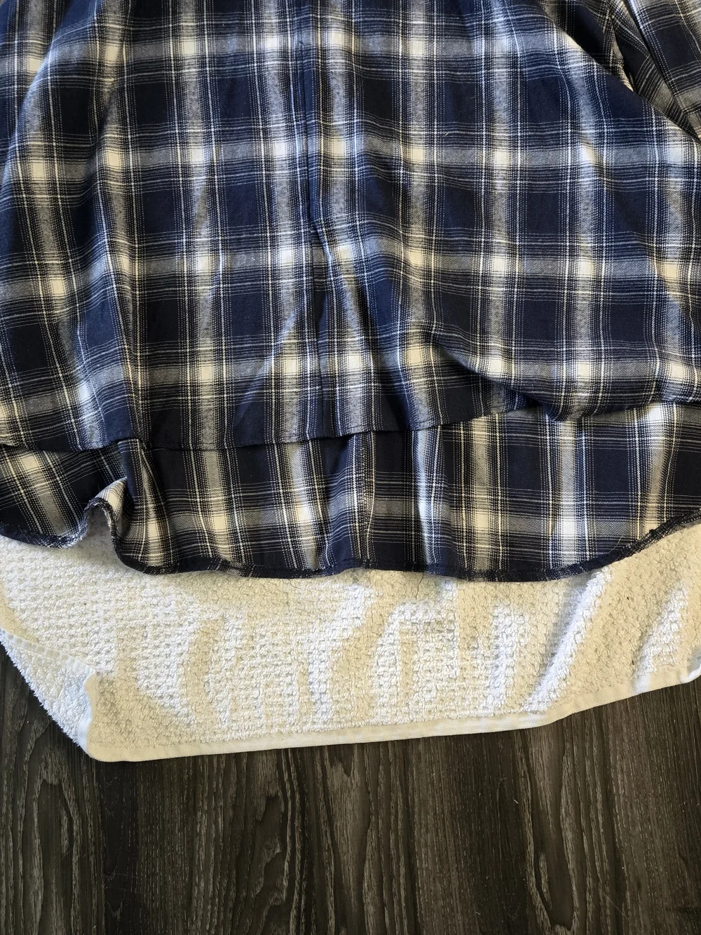 Navy and White Plaid Flannel Dress Size L